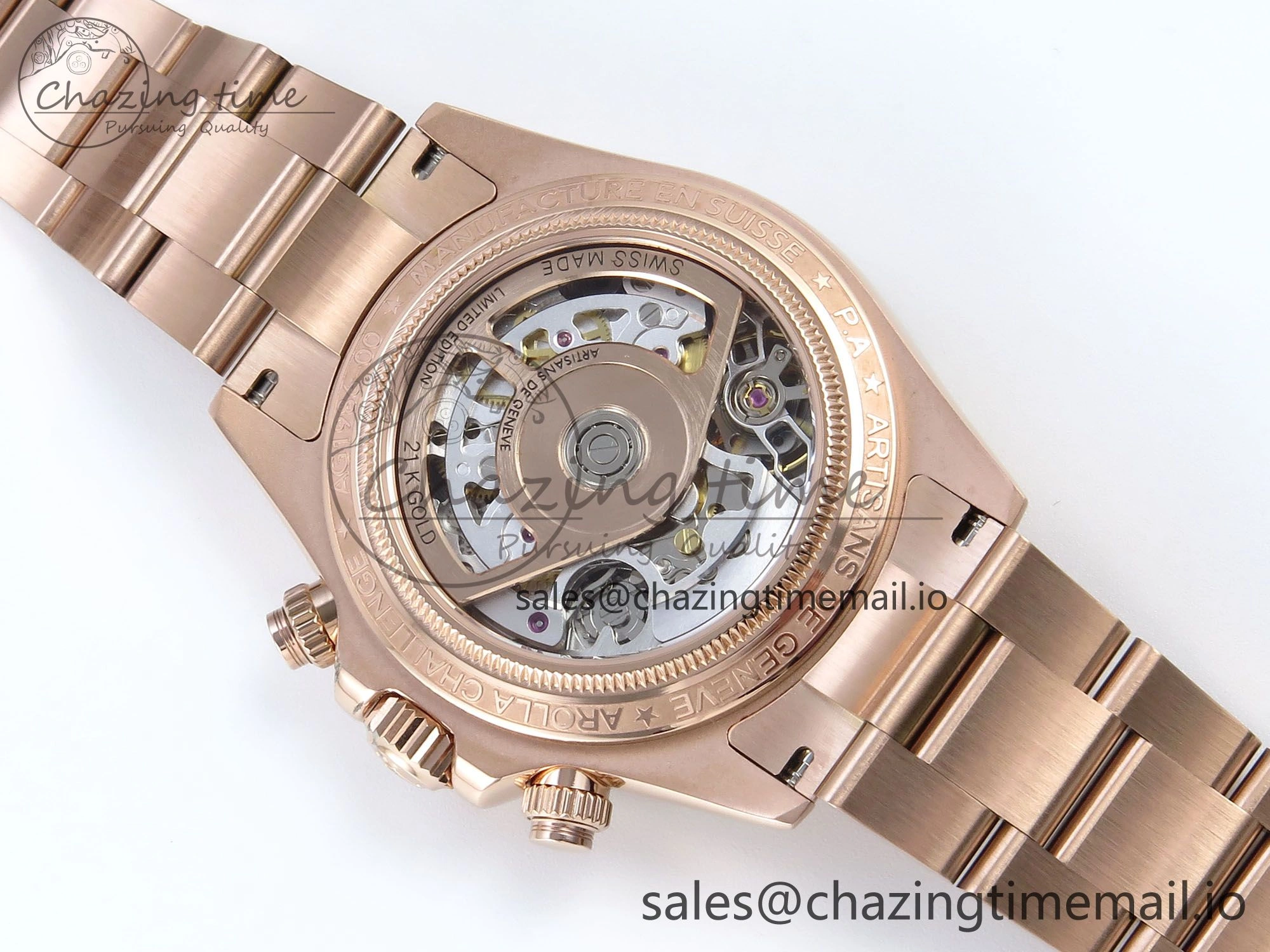 Daytona Artisans Skeleton RG ADGF Best Edition Skeleton Dial RG Bezel on RG Oyster Bracelet SA4130