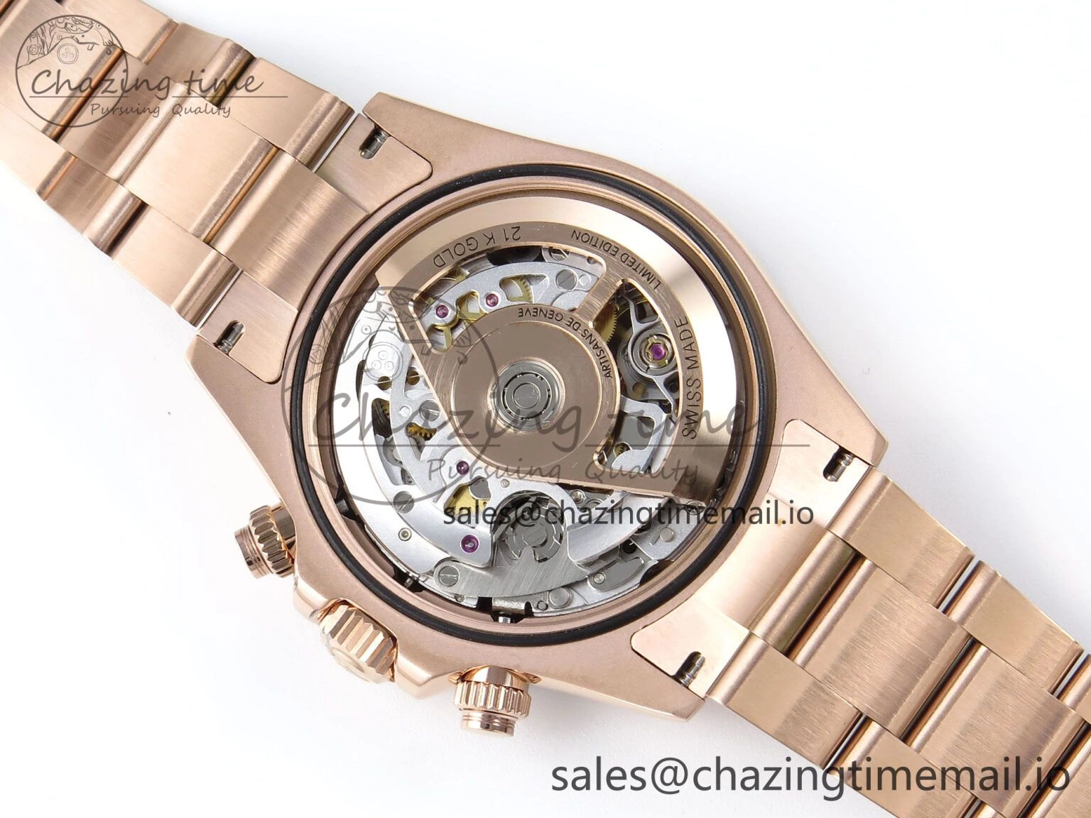 Daytona Artisans Skeleton RG ADGF Best Edition Skeleton Dial RG Bezel on RG Oyster Bracelet SA4130