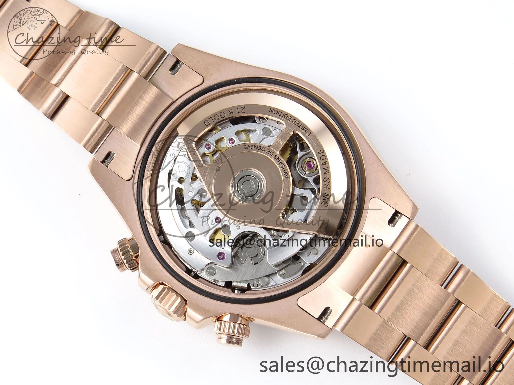 Daytona Artisans Skeleton RG ADGF Best Edition Skeleton Dial RG Bezel on RG Oyster Bracelet SA4130