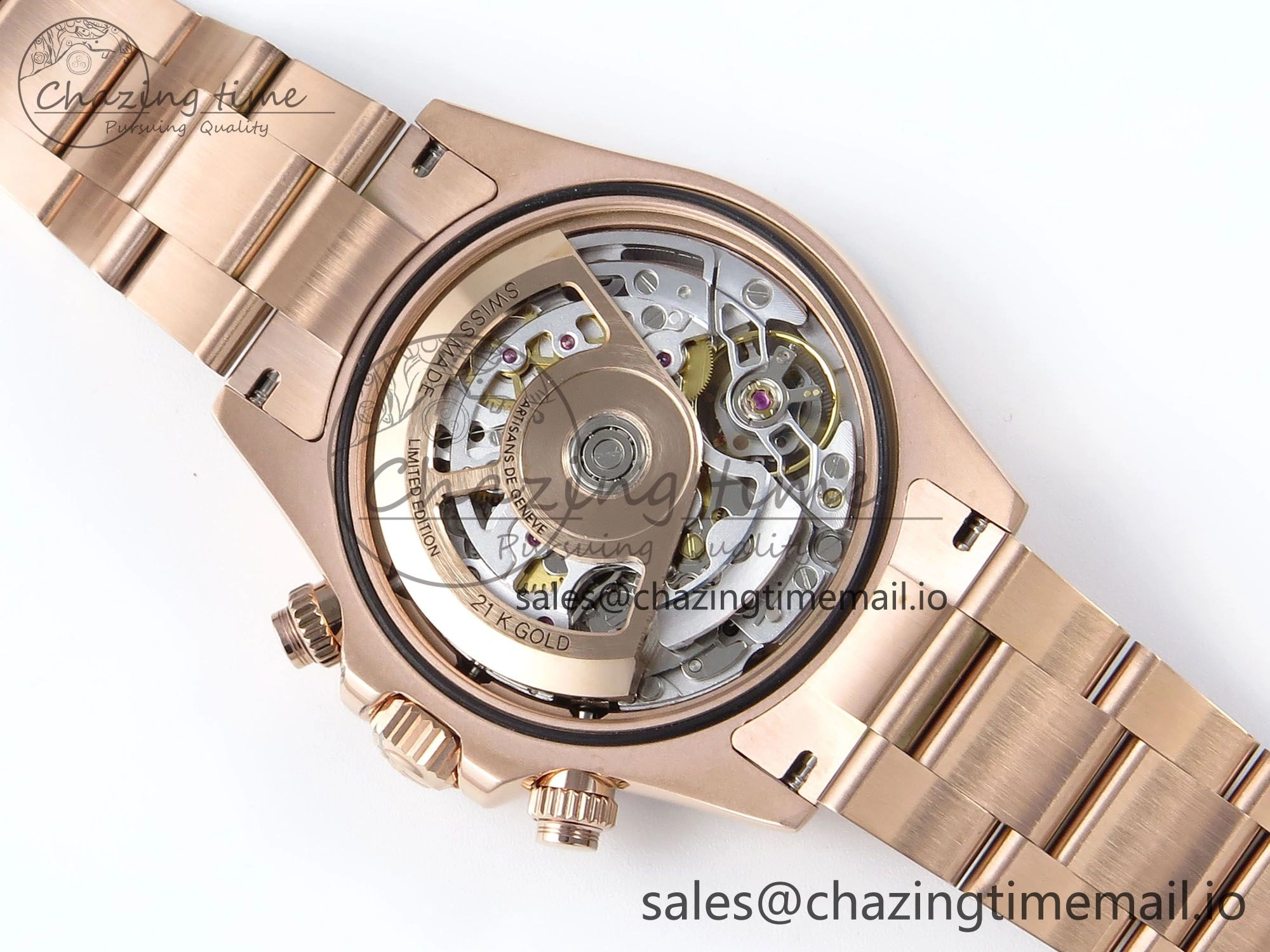 Daytona Artisans Skeleton RG ADGF Best Edition Skeleton Dial RG Bezel on RG Oyster Bracelet SA4130