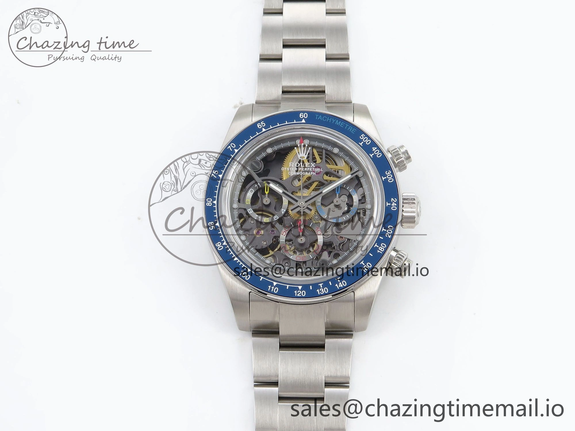 Daytona Artisans Skeleton SS ADGF Best Edition Blue Ceramic Bezel Skeleton Dial on SS Oyster Bracelet SA4130