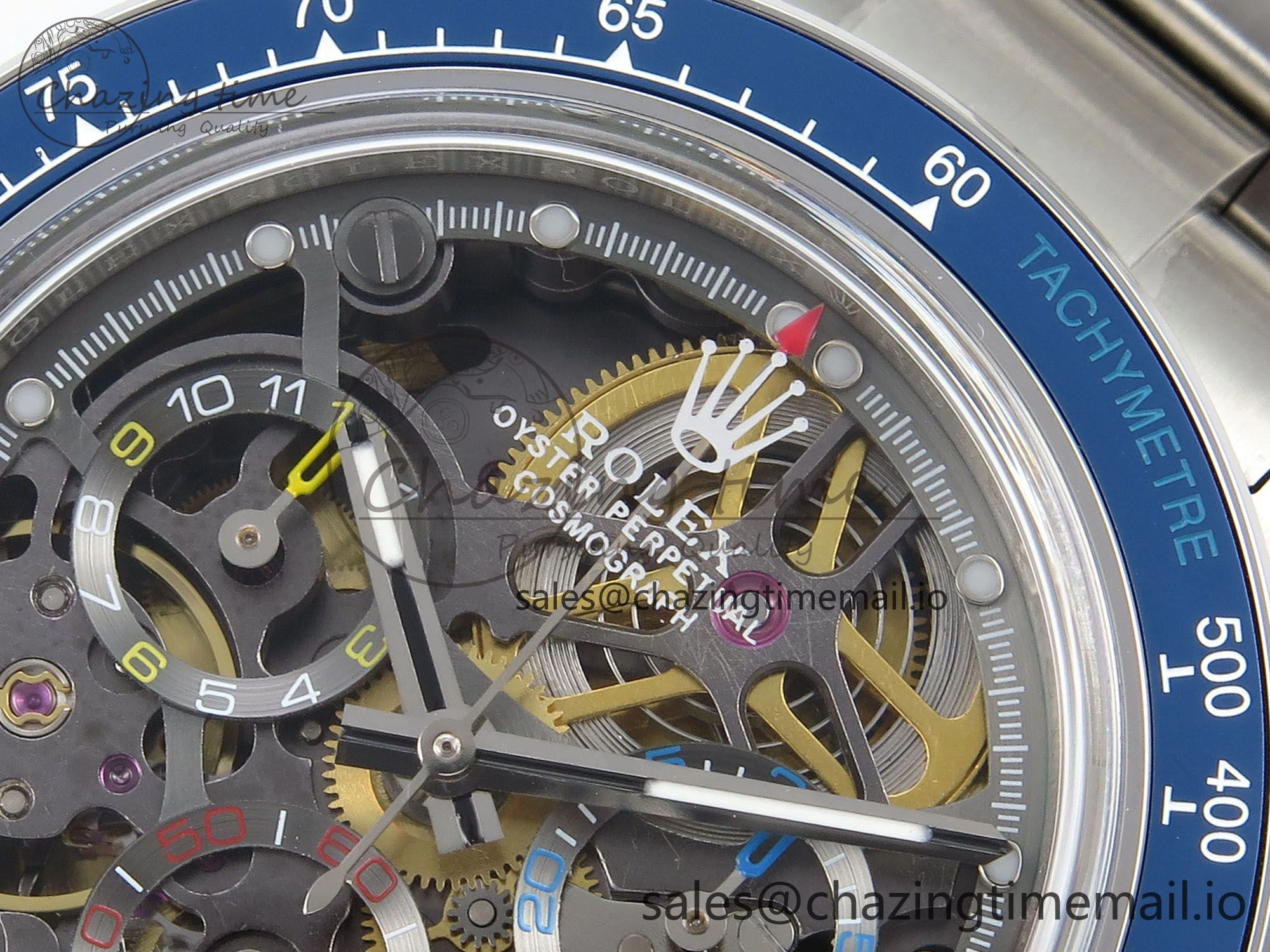 Daytona Artisans Skeleton SS ADGF Best Edition Blue Ceramic Bezel Skeleton Dial on SS Oyster Bracelet SA4130