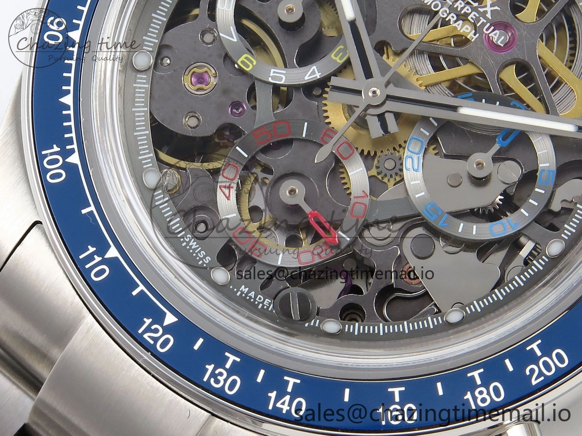Daytona Artisans Skeleton SS ADGF Best Edition Blue Ceramic Bezel Skeleton Dial on SS Oyster Bracelet SA4130