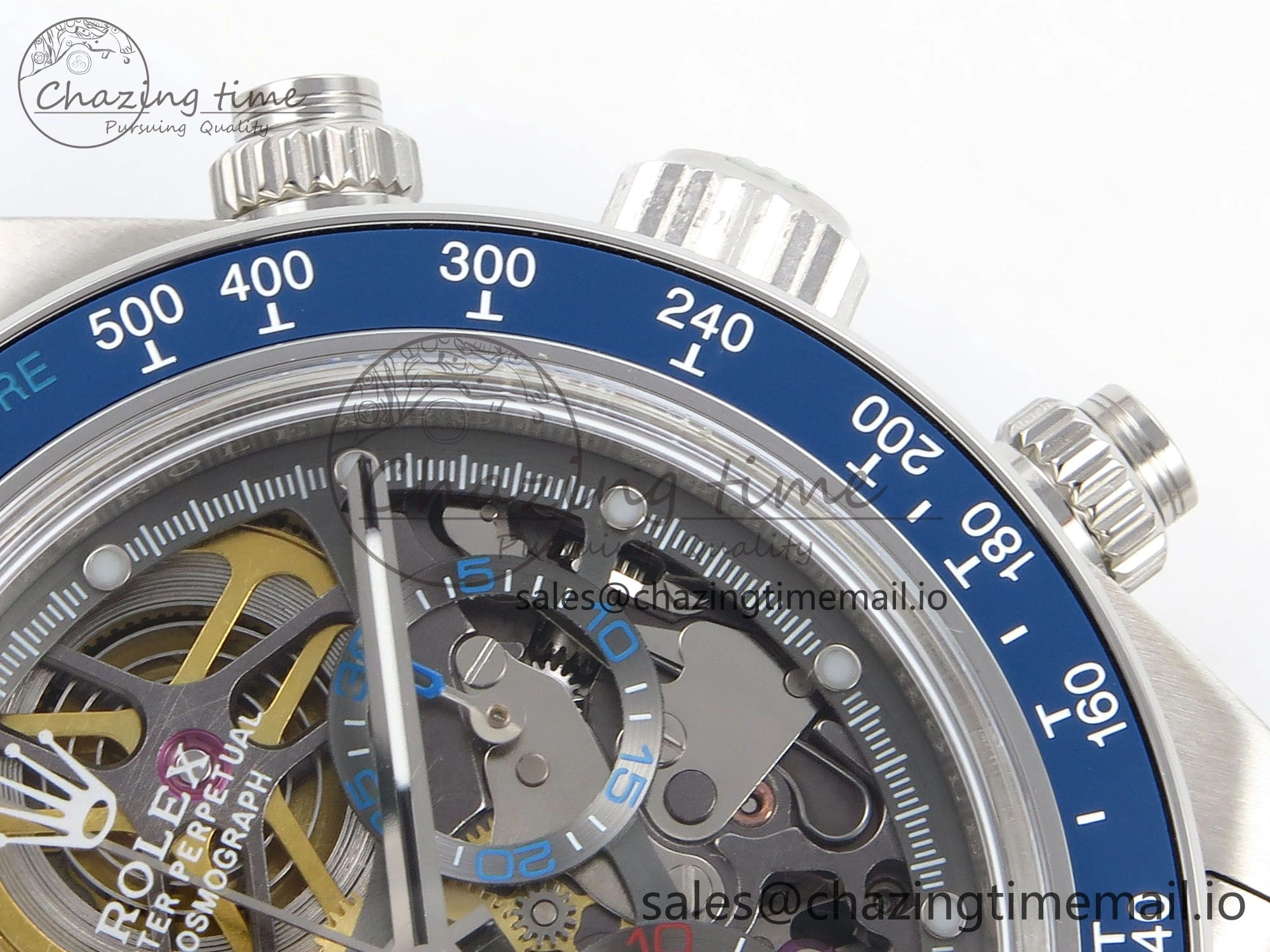 Daytona Artisans Skeleton SS ADGF Best Edition Blue Ceramic Bezel Skeleton Dial on SS Oyster Bracelet SA4130