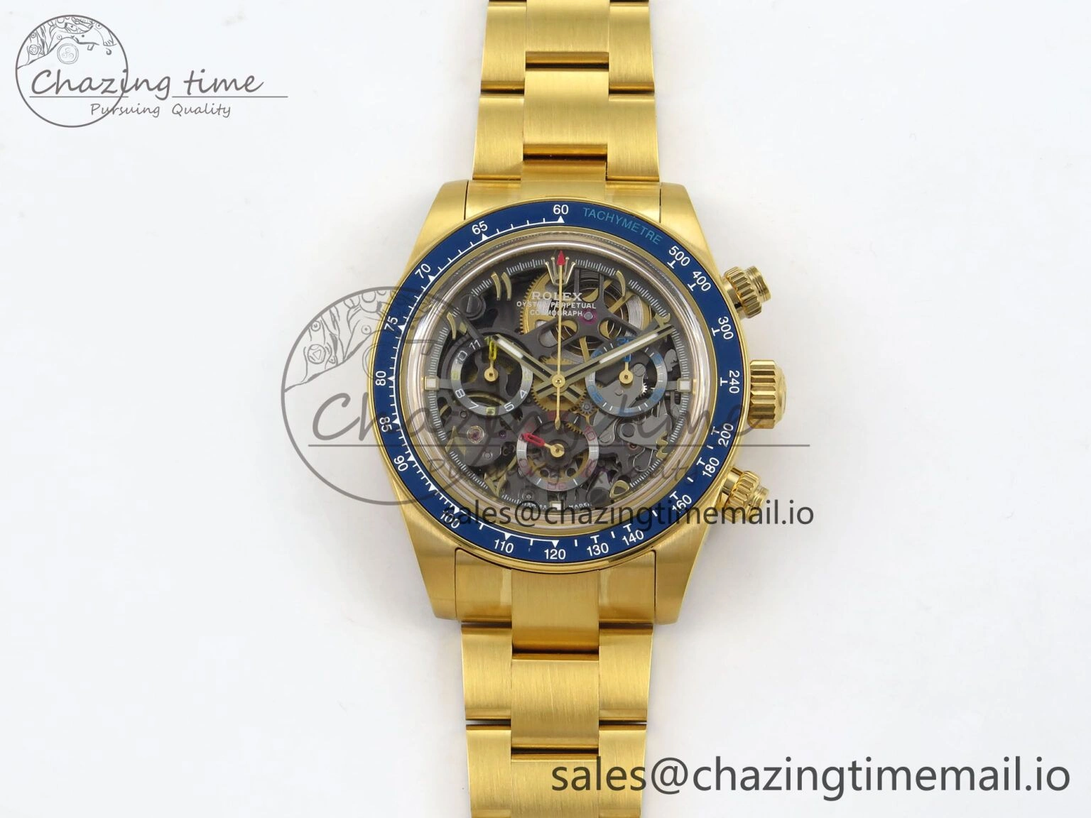 Daytona Artisans Skeleton YG ADGF Best Edition Blue Ceramic Bezel Skeleton Dial on YG Oyster Bracelet SA4130