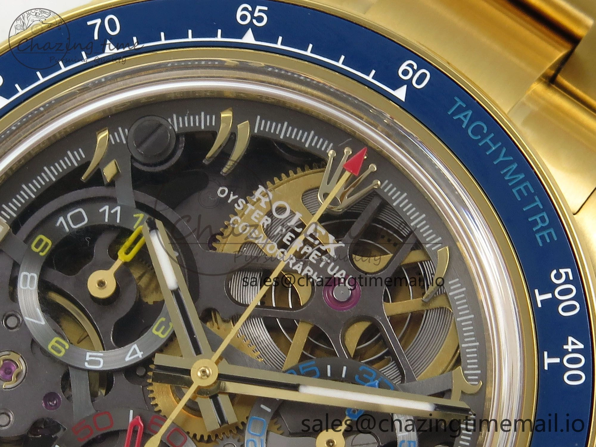 Daytona Artisans Skeleton YG ADGF Best Edition Blue Ceramic Bezel Skeleton Dial on YG Oyster Bracelet SA4130