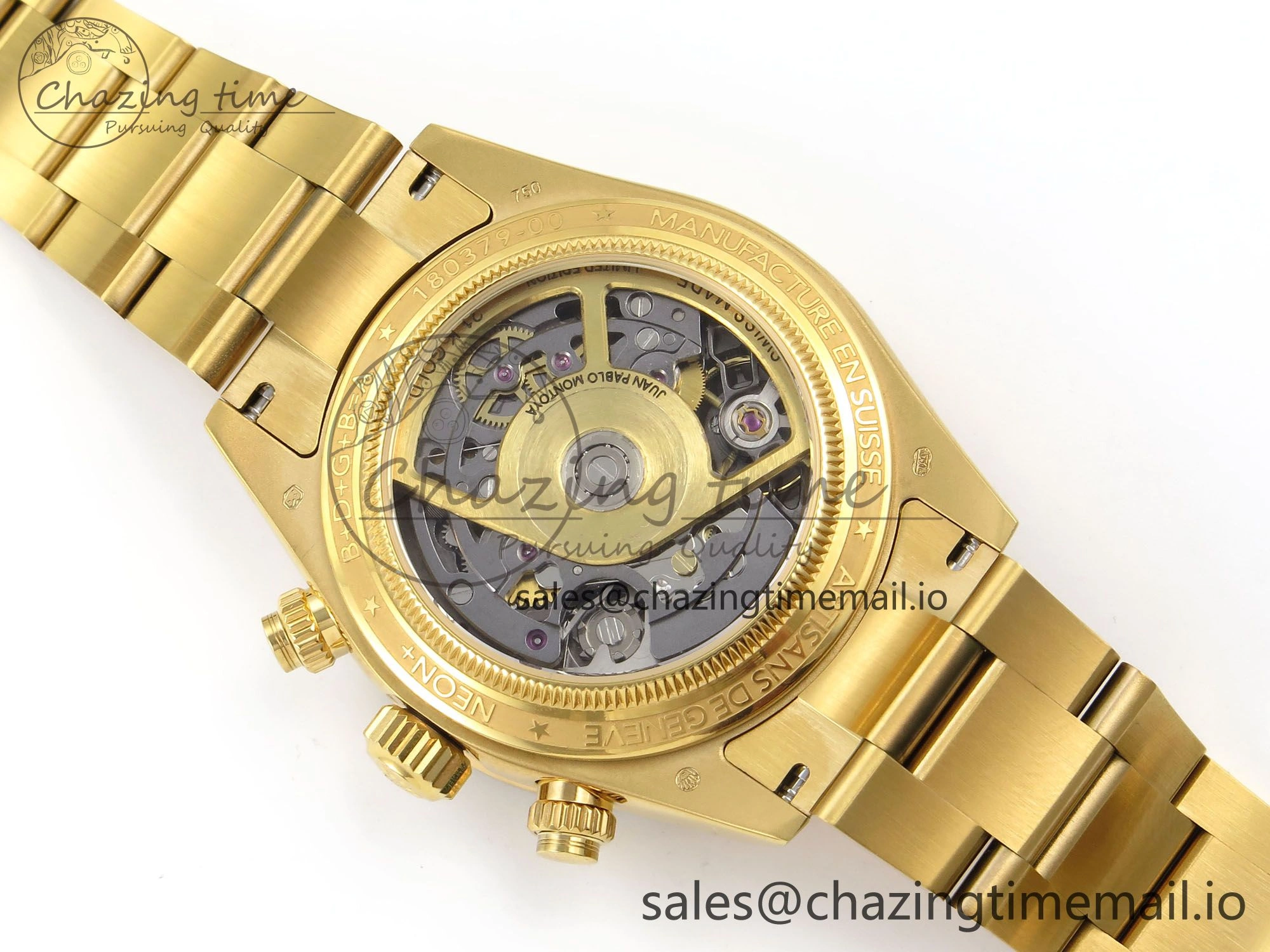Daytona Artisans Skeleton YG ADGF Best Edition Blue Ceramic Bezel Skeleton Dial on YG Oyster Bracelet SA4130