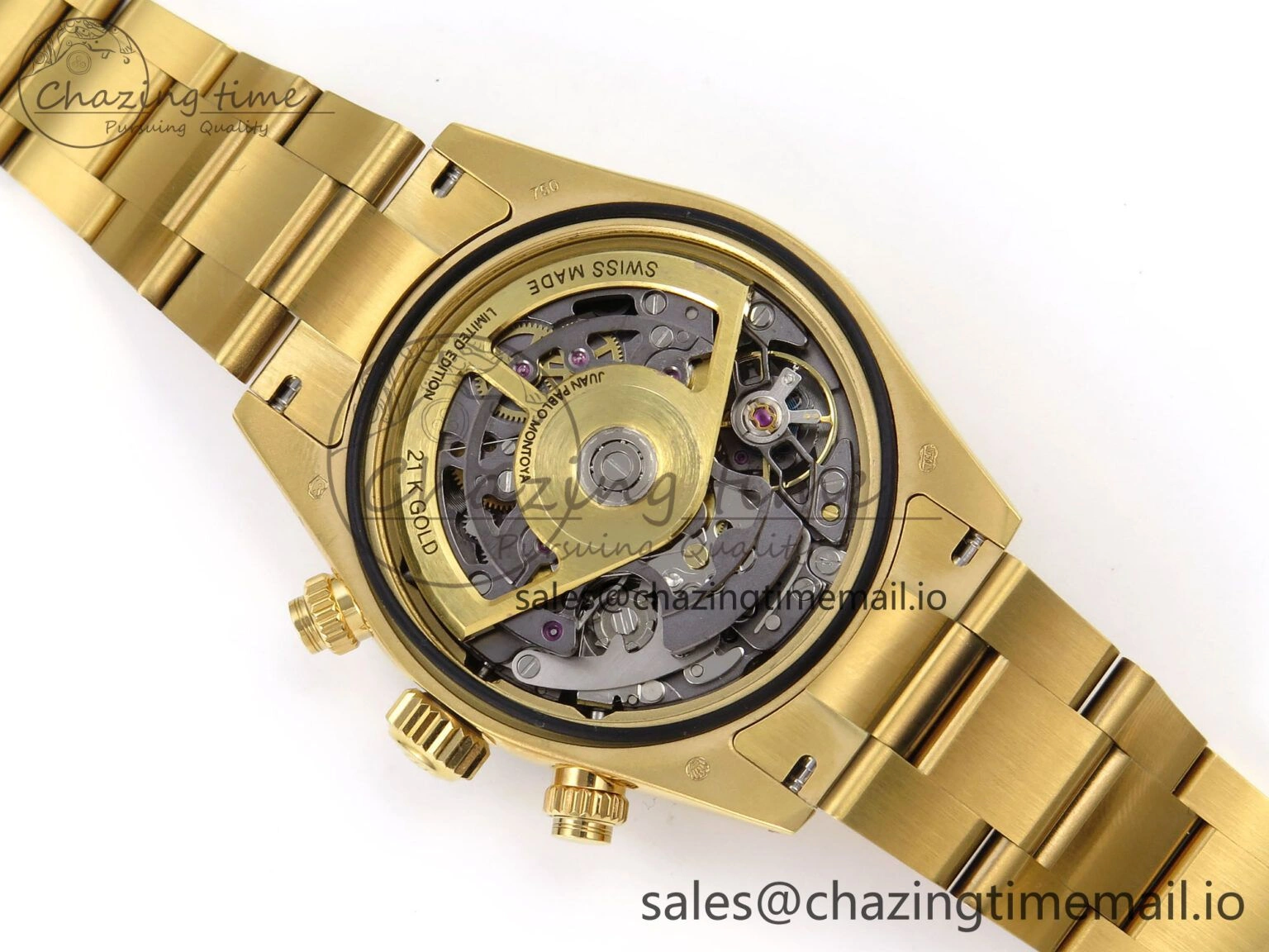 Daytona Artisans Skeleton YG ADGF Best Edition Blue Ceramic Bezel Skeleton Dial on YG Oyster Bracelet SA4130