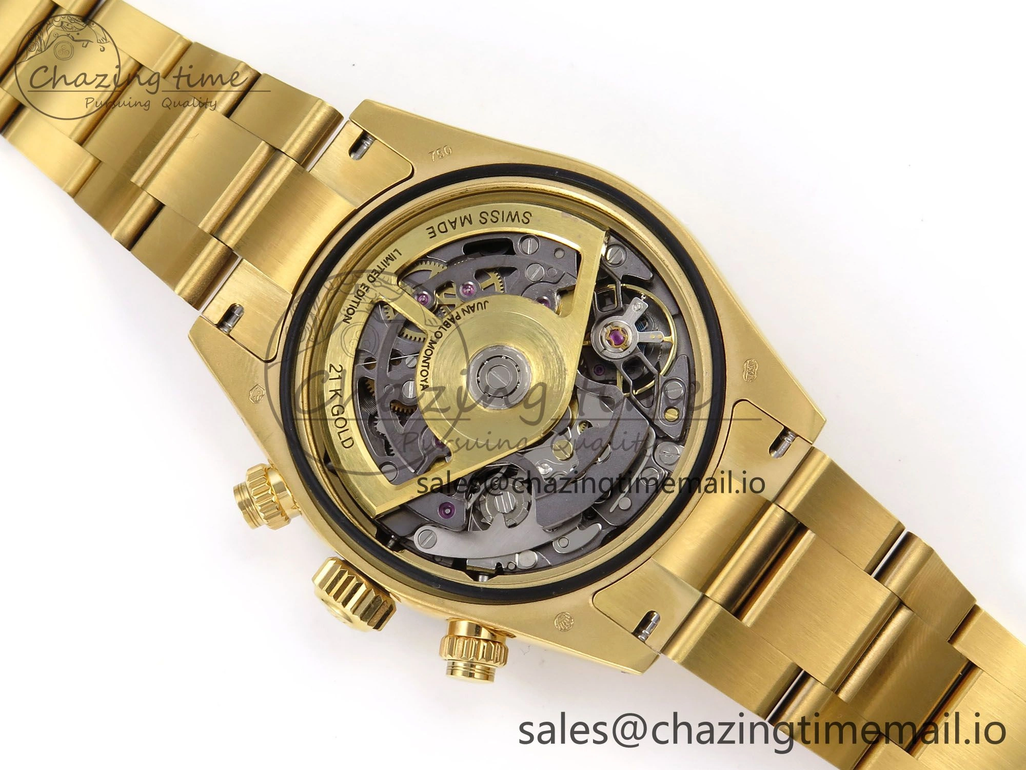 Daytona Artisans Skeleton YG ADGF Best Edition Blue Ceramic Bezel Skeleton Dial on YG Oyster Bracelet SA4130