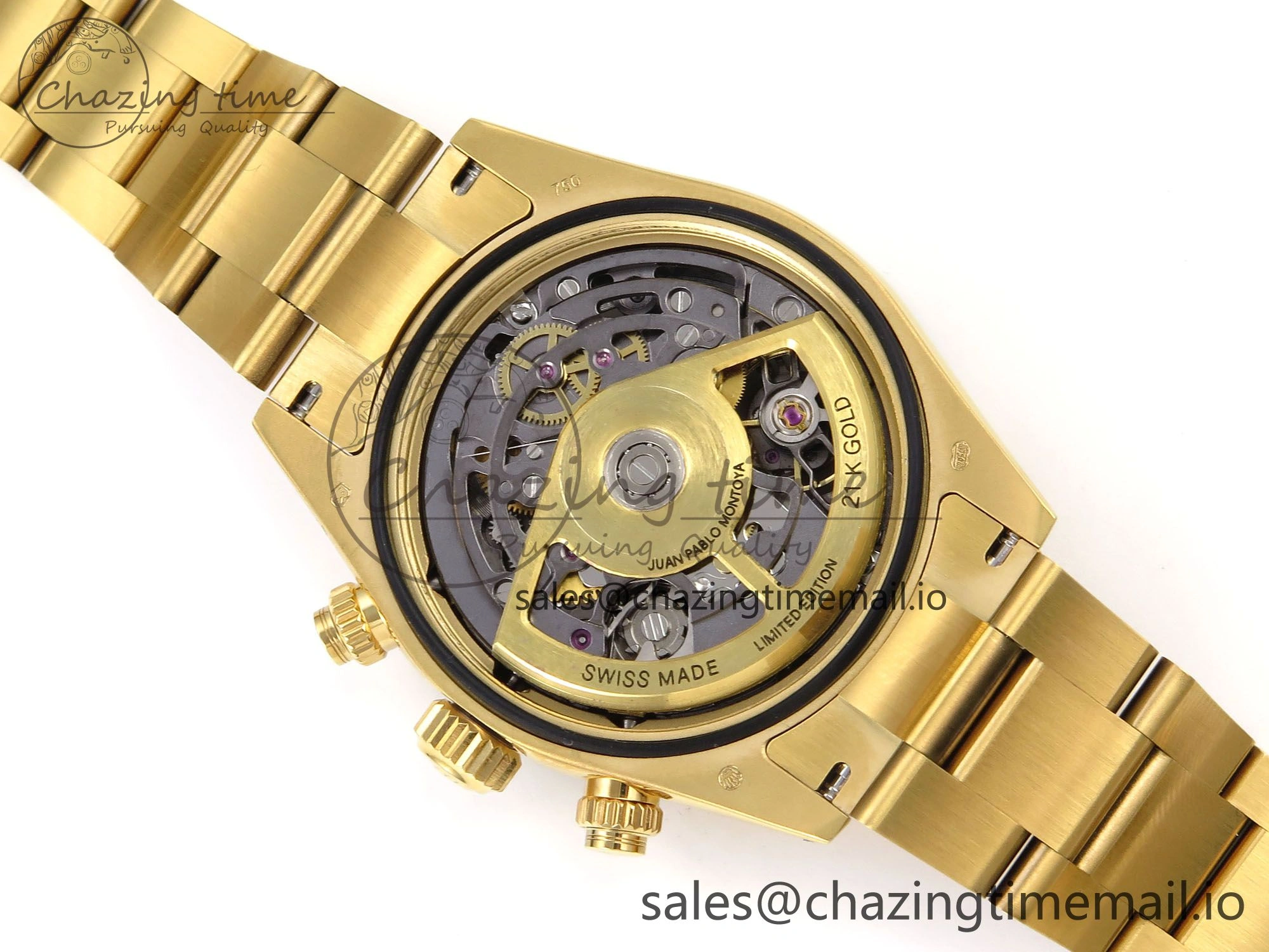 Daytona Artisans Skeleton YG ADGF Best Edition Blue Ceramic Bezel Skeleton Dial on YG Oyster Bracelet SA4130