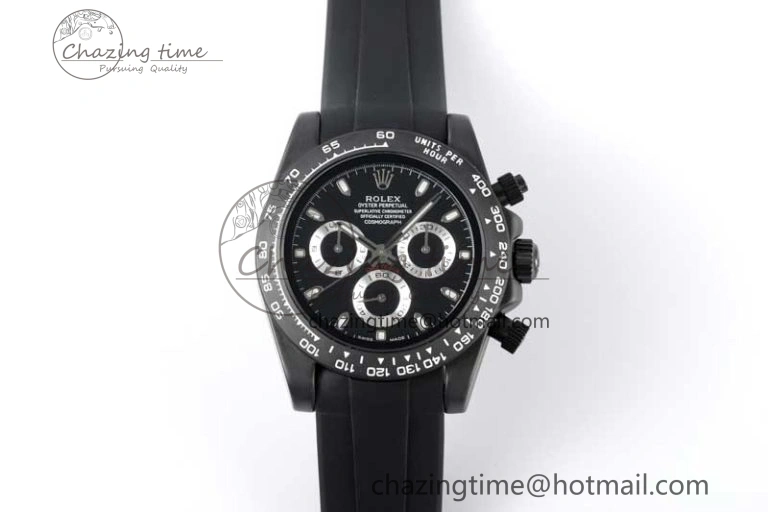 Daytona Black Ceramic 5GF Best Edition Black Dial Black Pusher on Black Rubber Strap A7750