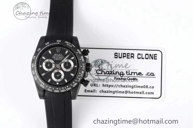 Daytona Black Ceramic 5GF Best Edition Black Dial Black Pusher on Black Rubber Strap A7750