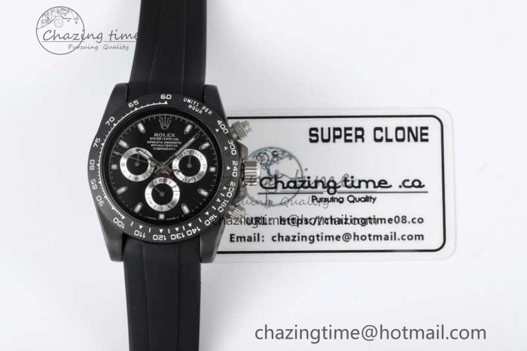 Daytona Black Ceramic 5GF Best Edition Black Dial SS Pusher on Black Rubber Strap A7750