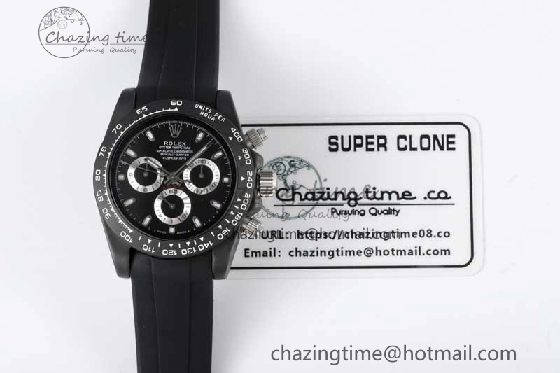 Daytona Black Ceramic 5GF Best Edition Black Dial SS Pusher on Black Rubber Strap A7750