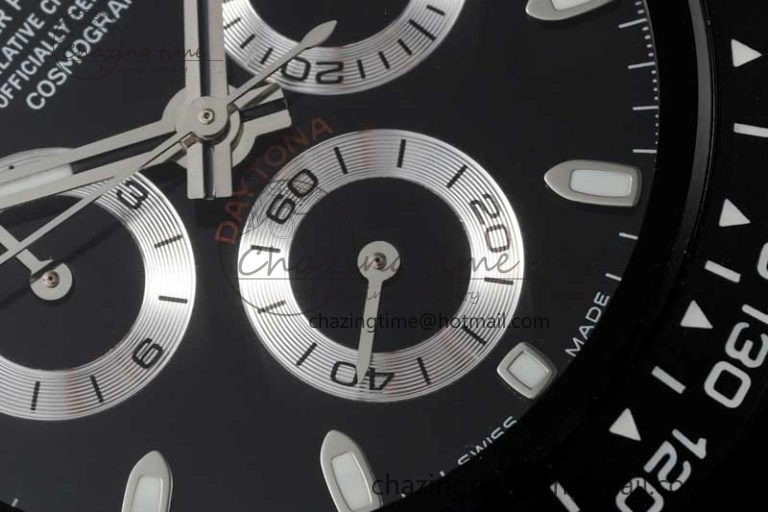 Daytona Black Ceramic 5GF Best Edition Black Dial SS Pusher on Black Rubber Strap A7750