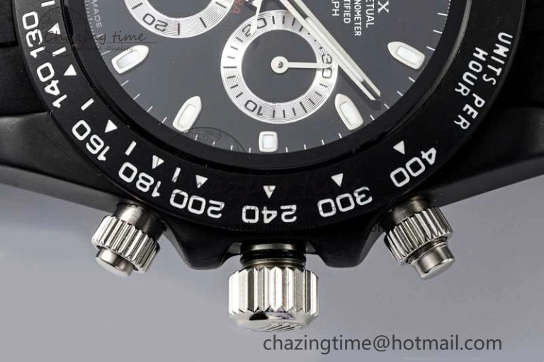 Daytona Black Ceramic 5GF Best Edition Black Dial SS Pusher on Black Rubber Strap A7750