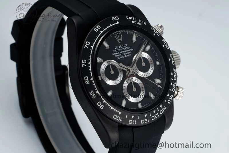 Daytona Black Ceramic 5GF Best Edition Black Dial SS Pusher on Black Rubber Strap A7750