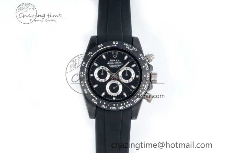 Daytona Black Ceramic 5GF Best Edition Black Dial SS Pusher on Black Rubber Strap A7750