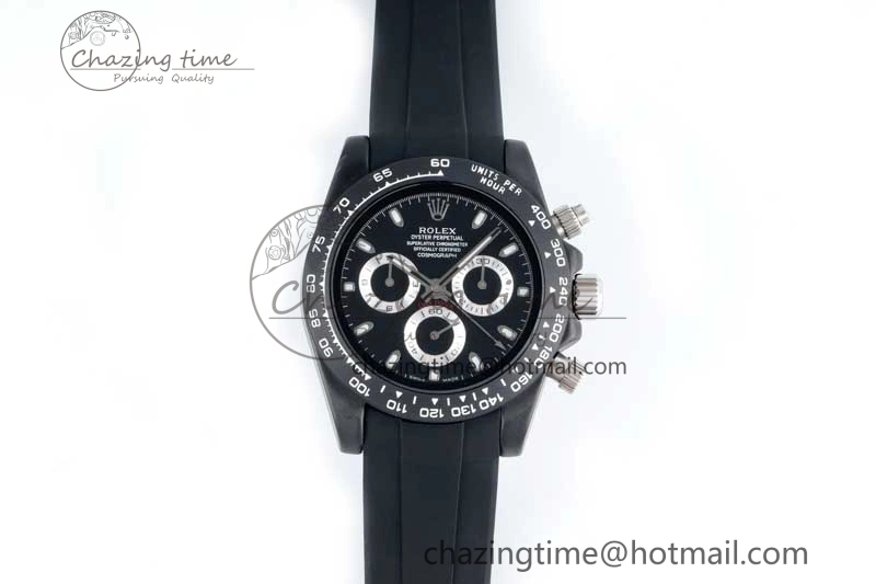 Daytona Black Ceramic 5GF Best Edition Black Dial SS Pusher on Black Rubber Strap A7750