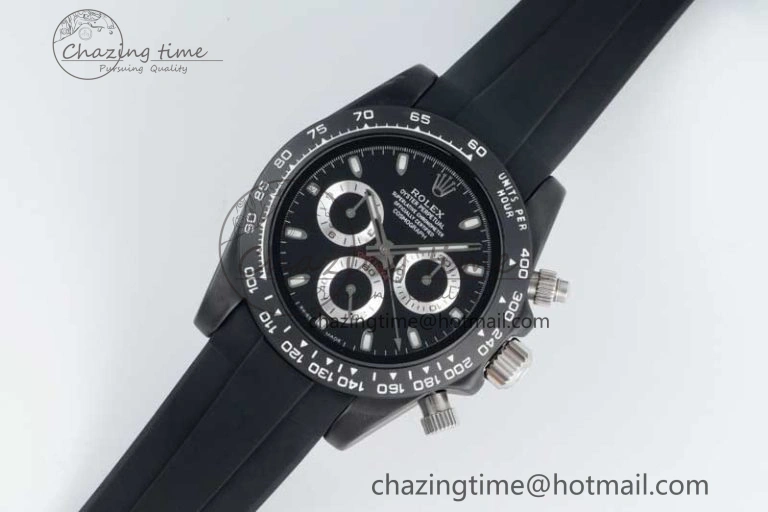 Daytona Black Ceramic 5GF Best Edition Black Dial SS Pusher on Black Rubber Strap A7750