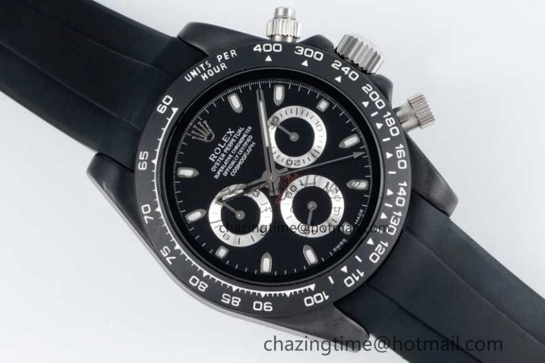 Daytona Black Ceramic 5GF Best Edition Black Dial SS Pusher on Black Rubber Strap A7750