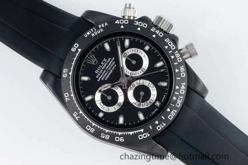 Daytona Black Ceramic 5GF Best Edition Black Dial SS Pusher on Black Rubber Strap A7750