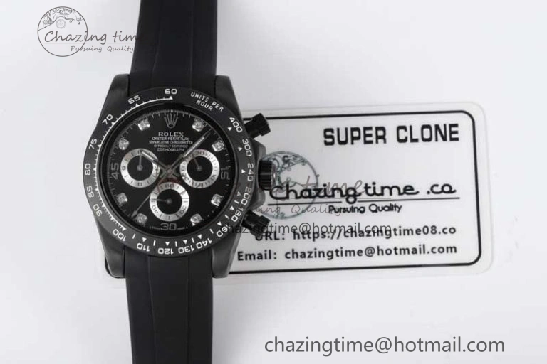 Daytona Black Ceramic 5GF Best Edition Black Diamonds Dial Black Pusher on Black Rubber Strap A7750