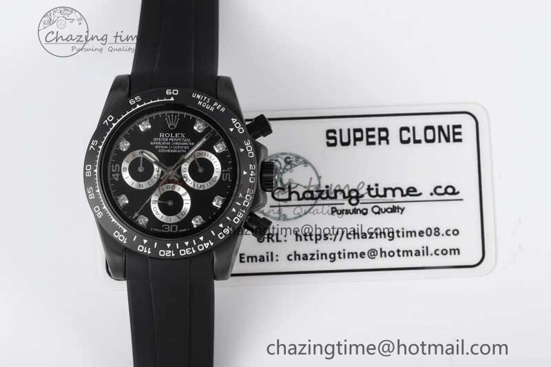 Daytona Black Ceramic 5GF Best Edition Black Diamonds Dial Black Pusher on Black Rubber Strap A7750