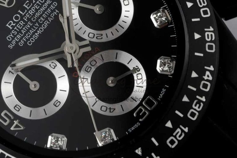 Daytona Black Ceramic 5GF Best Edition Black Diamonds Dial Black Pusher on Black Rubber Strap A7750