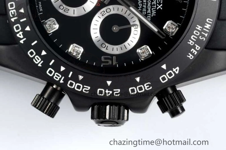 Daytona Black Ceramic 5GF Best Edition Black Diamonds Dial Black Pusher on Black Rubber Strap A7750