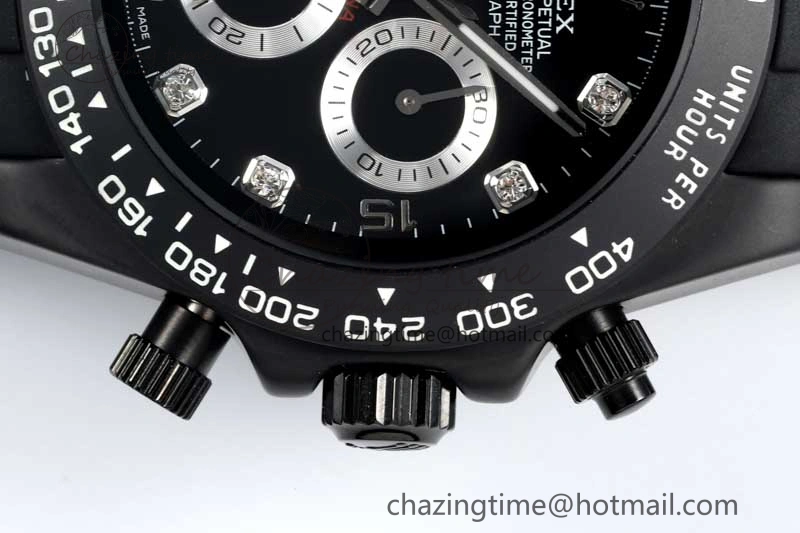 Daytona Black Ceramic 5GF Best Edition Black Diamonds Dial Black Pusher on Black Rubber Strap A7750