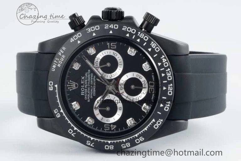 Daytona Black Ceramic 5GF Best Edition Black Diamonds Dial Black Pusher on Black Rubber Strap A7750