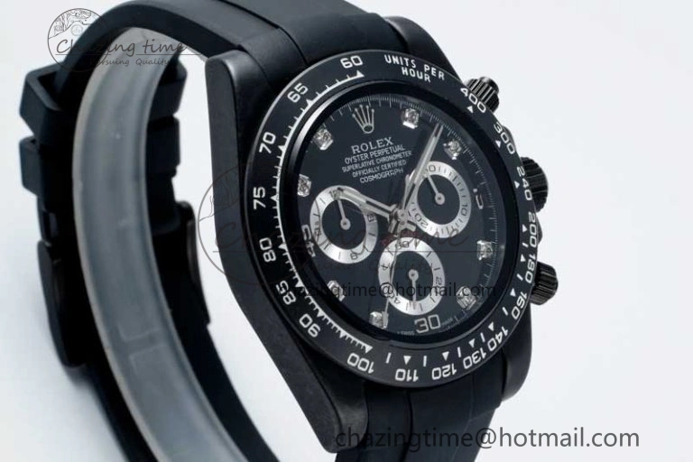 Daytona Black Ceramic 5GF Best Edition Black Diamonds Dial Black Pusher on Black Rubber Strap A7750
