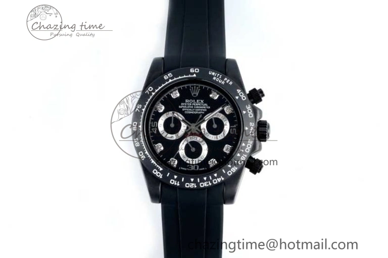 Daytona Black Ceramic 5GF Best Edition Black Diamonds Dial Black Pusher on Black Rubber Strap A7750