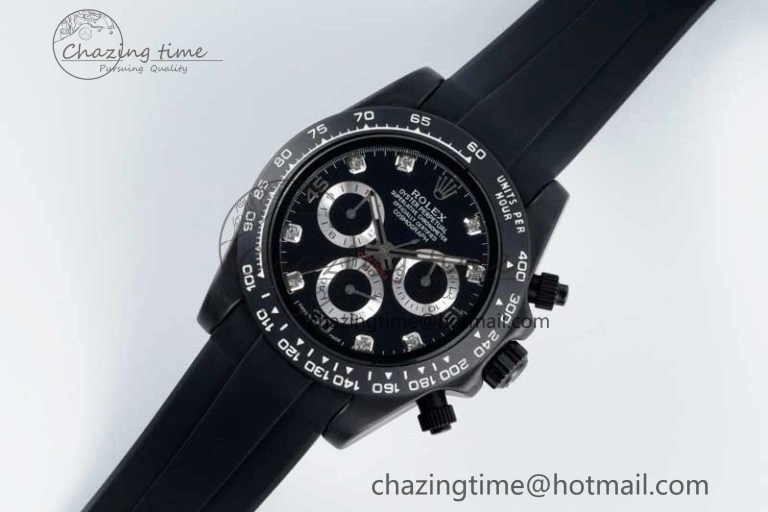 Daytona Black Ceramic 5GF Best Edition Black Diamonds Dial Black Pusher on Black Rubber Strap A7750