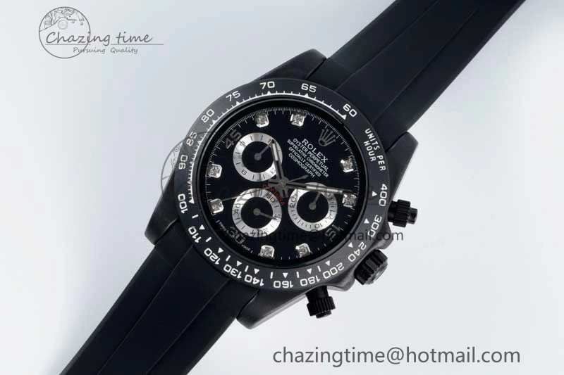 Daytona Black Ceramic 5GF Best Edition Black Diamonds Dial Black Pusher on Black Rubber Strap A7750
