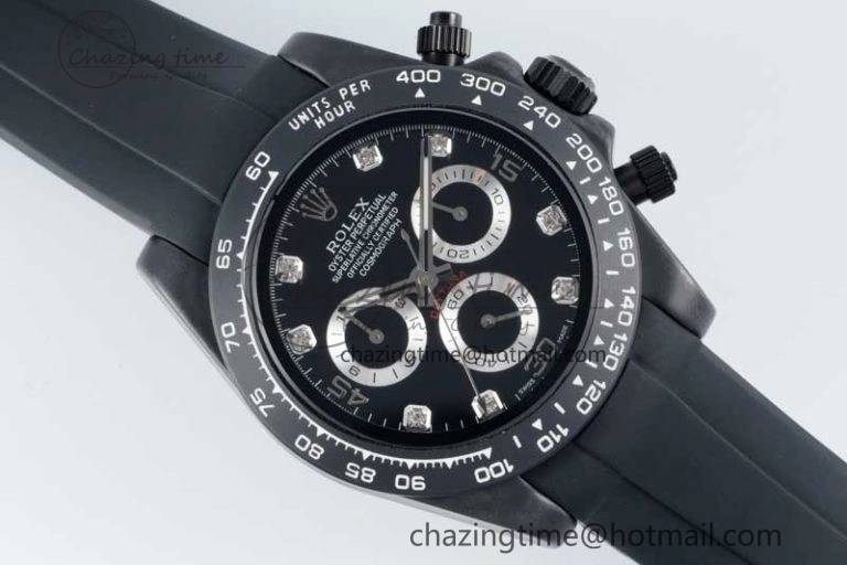 Daytona Black Ceramic 5GF Best Edition Black Diamonds Dial Black Pusher on Black Rubber Strap A7750