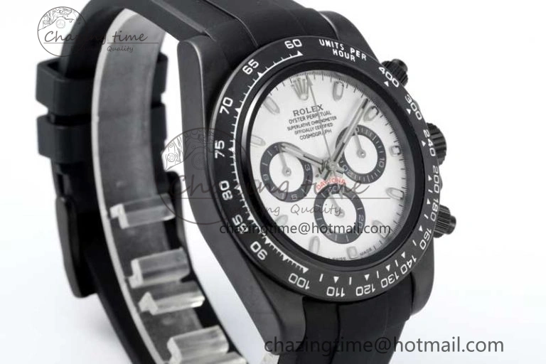 Daytona Black Ceramic 5GF Best Edition White Dial Black Pusher on Black Rubber Strap A7750