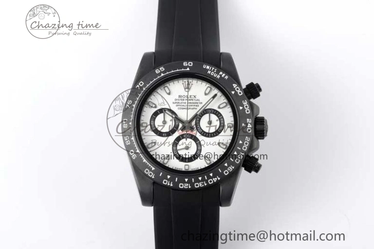 Daytona Black Ceramic 5GF Best Edition White Dial Black Pusher on Black Rubber Strap A7750