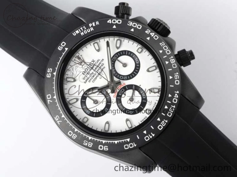 Daytona Black Ceramic 5GF Best Edition White Dial Black Pusher on Black Rubber Strap A7750