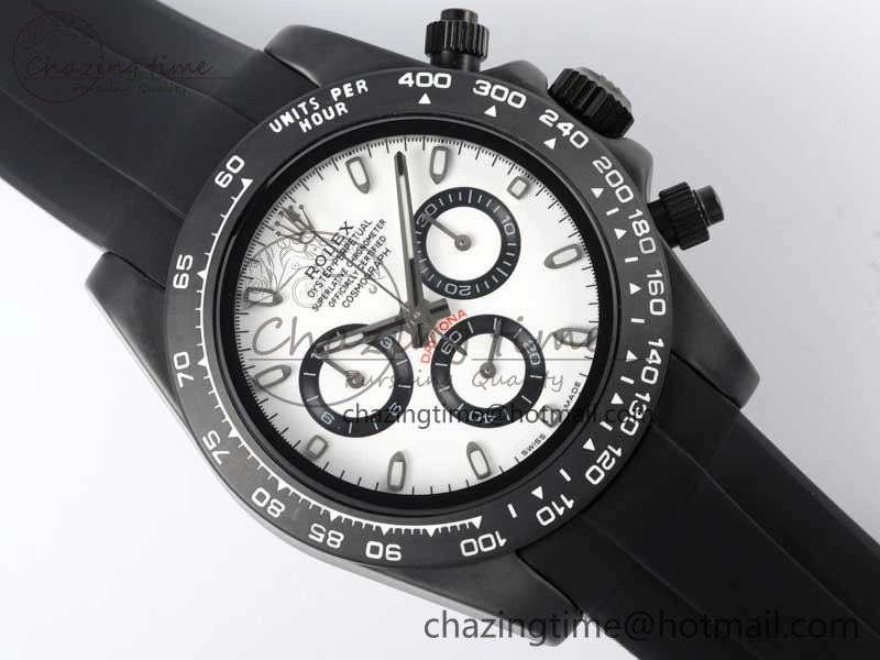 Daytona Black Ceramic 5GF Best Edition White Dial Black Pusher on Black Rubber Strap A7750