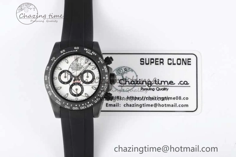 Daytona Black Ceramic 5GF Best Edition White Dial Black Pusher on Black Rubber Strap A7750