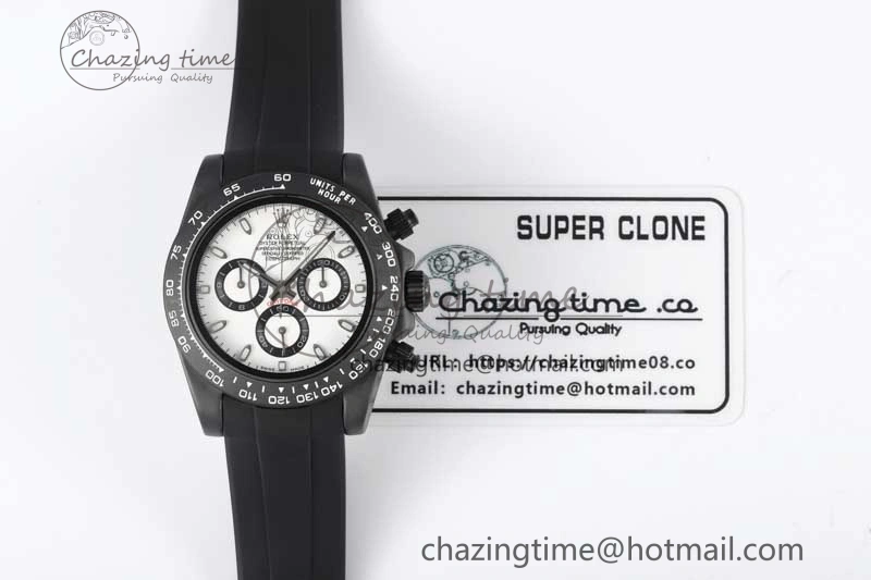 Daytona Black Ceramic 5GF Best Edition White Dial Black Pusher on Black Rubber Strap A7750