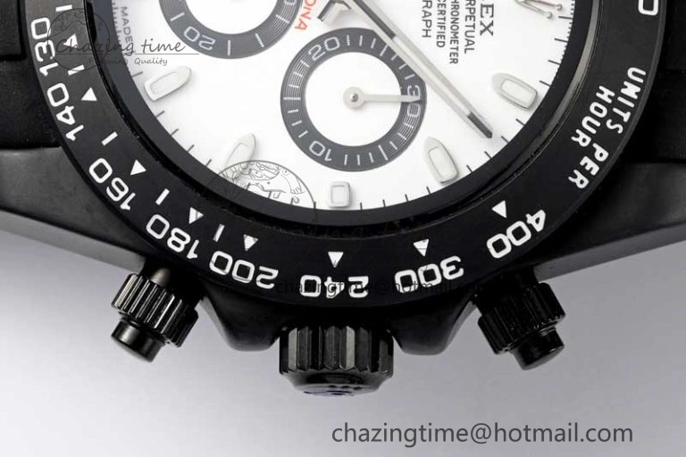 Daytona Black Ceramic 5GF Best Edition White Dial Black Pusher on Black Rubber Strap A7750