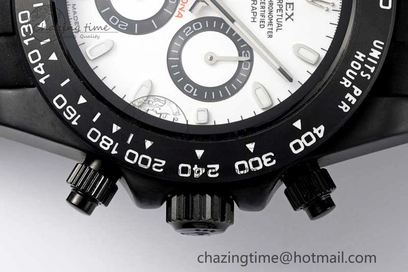 Daytona Black Ceramic 5GF Best Edition White Dial Black Pusher on Black Rubber Strap A7750