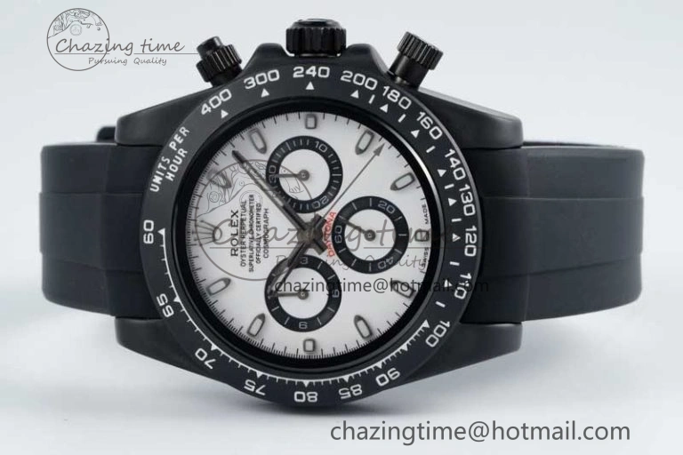 Daytona Black Ceramic 5GF Best Edition White Dial Black Pusher on Black Rubber Strap A7750