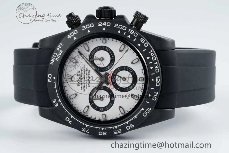 Daytona Black Ceramic 5GF Best Edition White Dial Black Pusher on Black Rubber Strap A7750