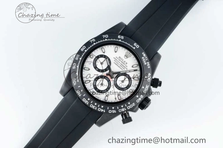Daytona Black Ceramic 5GF Best Edition White Dial Black Pusher on Black Rubber Strap A7750