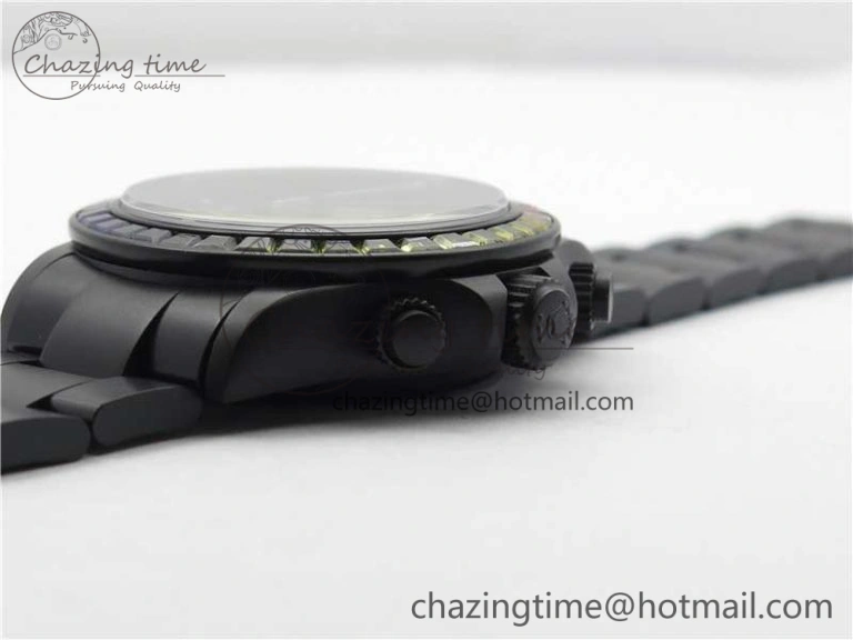 Daytona Blaken Rainbow Crystal Bezel PVD OXF Best Edition Black Dial on PVD Bracelet A7750