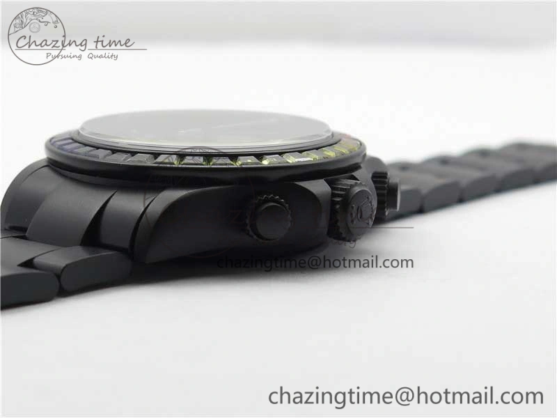 Daytona Blaken Rainbow Crystal Bezel PVD OXF Best Edition Black Dial on PVD Bracelet A7750